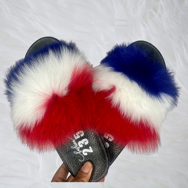 Patriotic Fur slides Adult size half covered Fashion 235