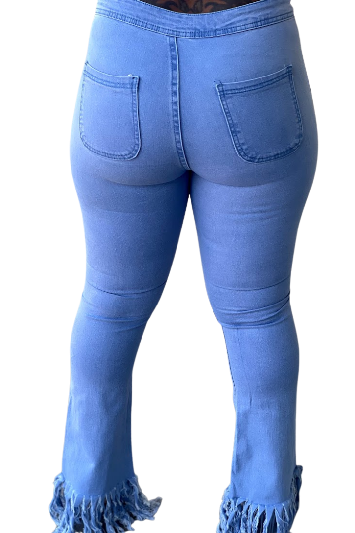 Shredded Bottom jeans- Light Blue