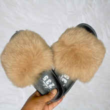 Load image into Gallery viewer, Caramel Fur slides- Adult size (half covered)
