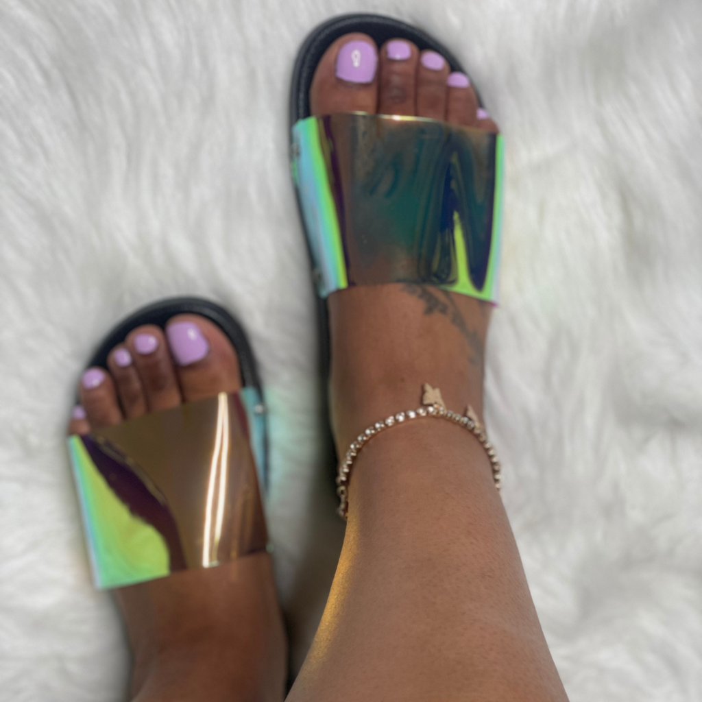 Holographic slide hot sale sandals