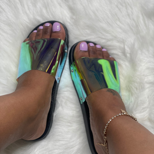 Transparent Iridescent Slides- Black